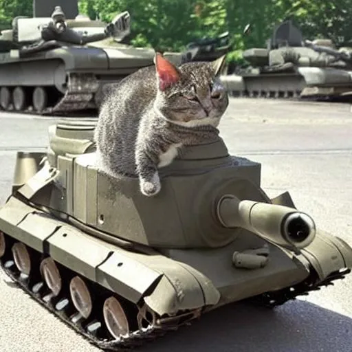 Prompt: A cat with Rocket launcher on a tank