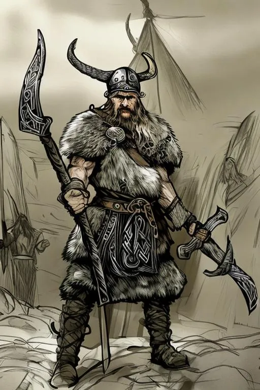 Prompt: Take image and make it a sketch of Viking