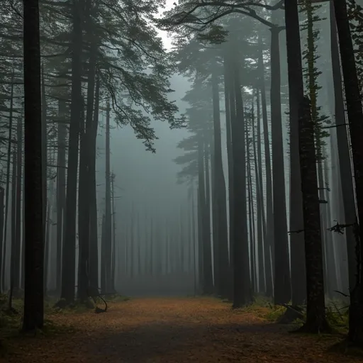 Prompt: Dark and creepy forest with terrifying animals