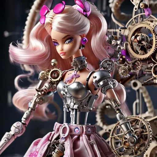 Closeup detail Barbie battle angel, automata art, m...