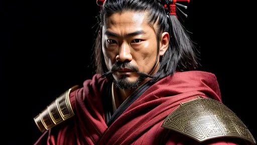 Prompt: Young Hiroyuki Sanada wearing a Samurai Oni mask as a Samurai Photorealistic Overdetailed Portrait, Well Detailed face, Red and Black Robes and Armor, Black hair, Detailed Hands, Detailed Twilight Background, Intricately Detailed, Award Winning, Photograph, Film Quality.