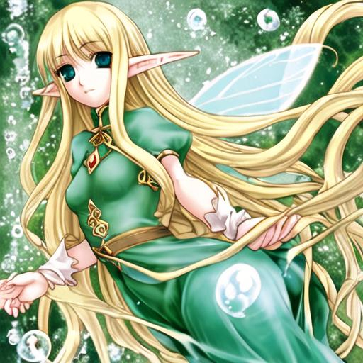 beautiful elf girl with long blonde hair and fairy w... | OpenArt