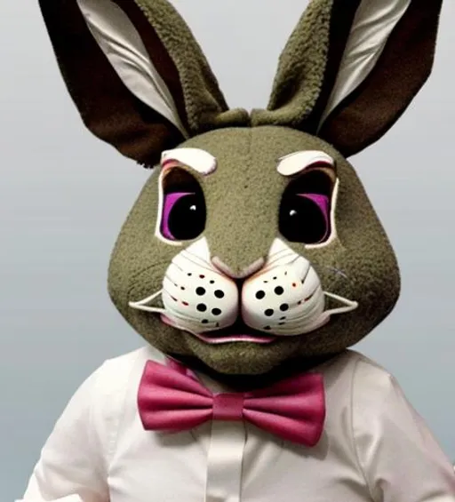 Prompt: animatronic bunny with it's face ripped off