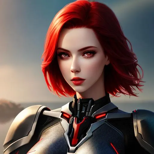 Prompt: american girl with straight red hair
slender body
pale skin
moderate chest

collar


solo
full body
Highly Detailed face
Highly Detailed chest
futuristic
outside
