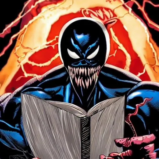 Prompt: marvel's venom reading a book
