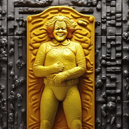 Prompt: Ronald McDonald frozen in carbonite in the throneroom of Jabba the Hutt
