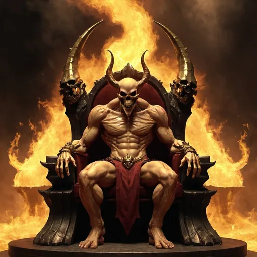 Prompt: Ifrit, setting on an golden skullthrone