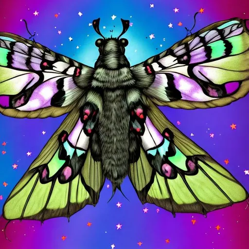 Prompt: Peppered moth in the style of Lisa frank