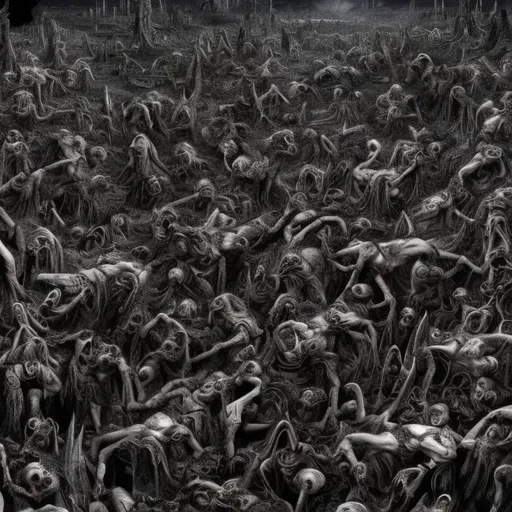Prompt: A hell graveyard full of fallen Angels, wide angle, high contrast, 8k, 16k, hyper realistic, insanely detailed, ink punk style 