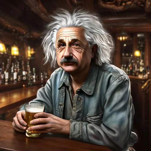 Prompt: create high-quality photographs (((full body view))) of wild haired Albert Einstein drinking a beer at a bar, extremely detailed faces, extremely careful environment of fantasy aspen forest, extremely complex backgrounds, intricate, extremely careful skin, natural colors, (((white bioluminescent hair))) professionally color-graded, photorealism, 8k, realistic, moody lighting, ambiance lighting, vaporware, ribbons, trim