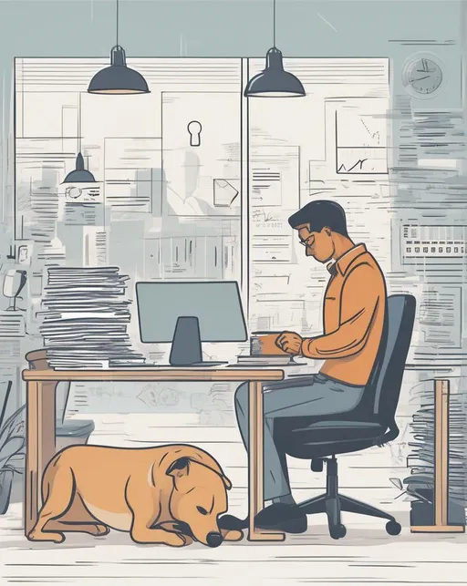 Prompt: An image capturing the spirit of Work Like A Dog Day, showing determination, diligence, and a bustling atmosphere of productivity.