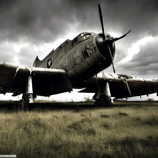 Prompt: World war two bomber, abandoned