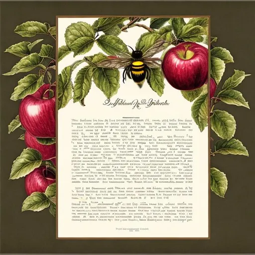 Prompt: ketubah border apple botanical art gold bumble bee
