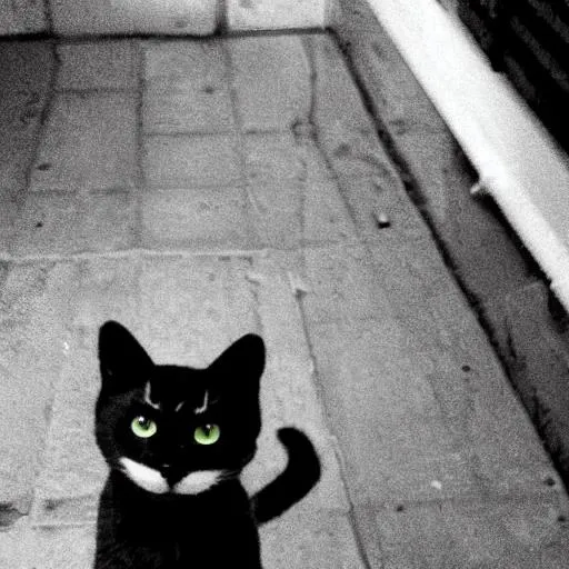 Prompt: cat in a horror movie black and white