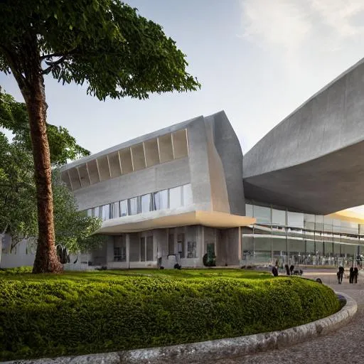 Prompt: Modern beaux art large university inspired Congolese architecture with precolonial congolese art inspiration and Congolese minerals, volumetric natural light, ultra realistic, vray,  hd