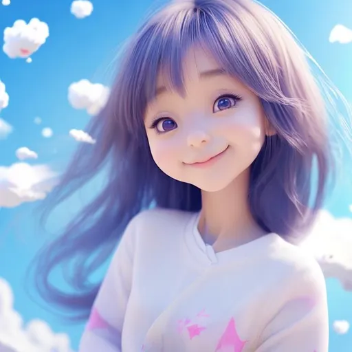 A realistic japanese girl, cute, happy, dream like