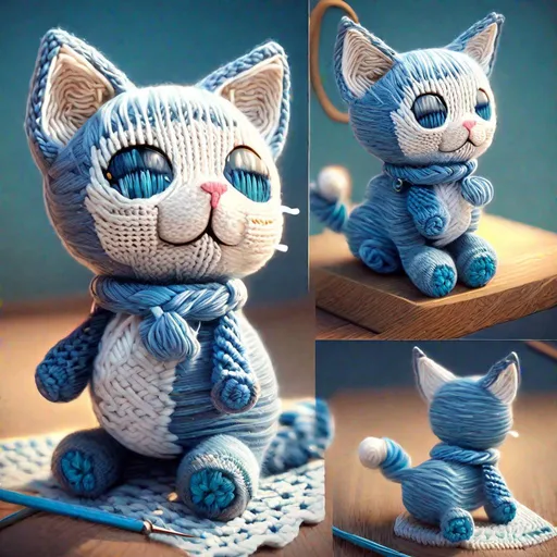 Prompt: "A 3d Knitted kitten with yarn, Woven with 3D printing, made of 3Delight, adorable, chibified, Knit masterpiece, cute,intricately detailed, Moonlit Sea ,oil painting by vanGogh ,Ben Bocquelet , CyrilRolando, DanMumford , CGSociety, characterdesign, digital illustration, 8kresolution Unity 3D 3DEXCITE 3D shading"