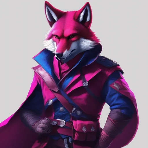 Prompt:  A Furry  Red Wolf As A Assassin From Assassin's Creed Using a Magenta And Dark Blue Uniform