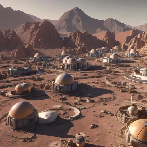 Prompt: UHD photorealistic rendering of utopian mars colony 