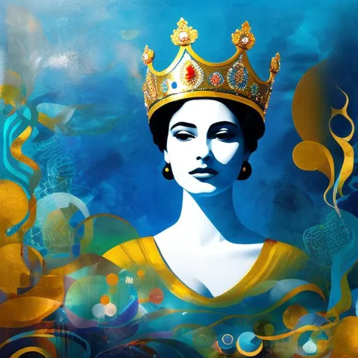 Prompt: surre queen with crown on artistic spatial background