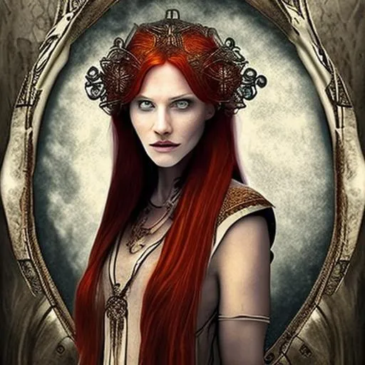 Prompt: beautiful, redhead, priestess, celtic, druid, queen