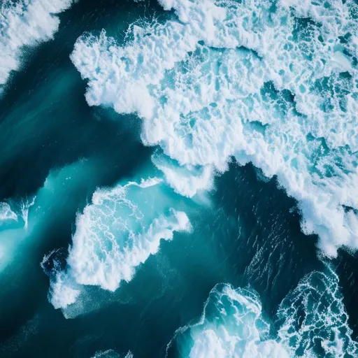 Prompt: Ocean from above, dark blue water, small amount of white foam wave at top of picture



