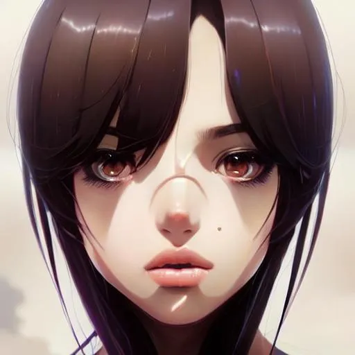 Prompt: Closeup face portrait of a {female}, smooth soft skin, big dreamy brown eyes, beautiful black colored hair, symmetrical, anime wide eyes, soft lighting, detailed face, by makoto shinkai, stanley artgerm lau, wlop, rossdraws, concept art, digital painting, mushrooms,nature