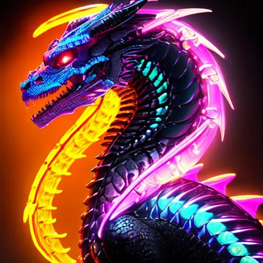 Portrait of a roaring neon skeleton dragon with irid... | OpenArt