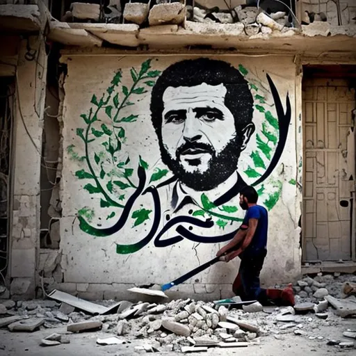 Prompt: A man working with knowledge. The Syrian revolution