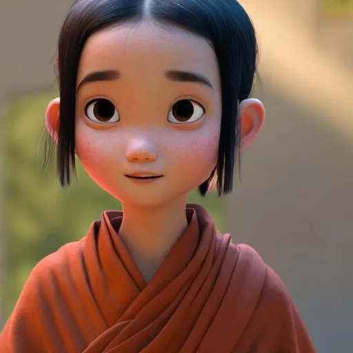 Prompt: Blind monk girl with black hair. Pixar style