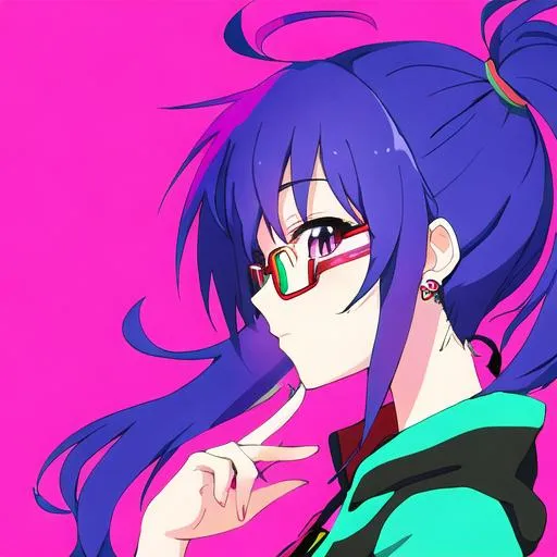 Pop girl, big earrings, profile, colorful hoodie, glasses - Prompt Genius