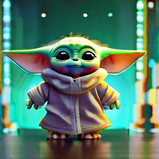Prompt: cute pixar style concept character, baby yoda, high detiled by vibrant lighting, simple starsky background, 8MPX