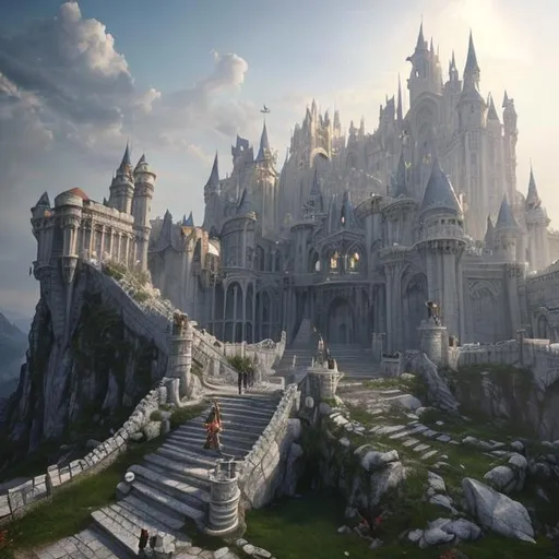 climbing stairs in a beautiful fantasy castle made f...