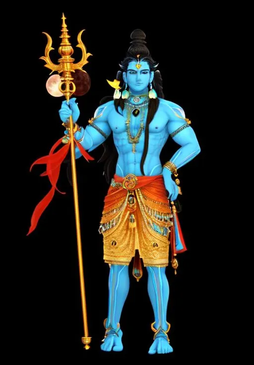 Prompt: full moon background Intricate, Heveanly beautiful dream background, Fully 3d detailed Model, full body shot of standing Male God Shiva, highly detailed face , ethereal photo of cosmic creator god, Mahadev, Natraj , Shiva, Mahakaal BeautifuI Indian Heavenly Male, holding a Long Standing full exact copy detailed Trident intricate  in his hand, Full Beautiful Detailed Body Male,  detailed  face and full detailed , full detailed nose, full detailed , full detailed inticrate ears, full detailed intricate eyes, Intricate detailed,  full detailed Smiling, intricate full detailed shot, intricate Indian traditional fully yellow dhoti  traditional and orange dhoti traditiional or red  dhoti traditional , dark blue dhoti Indian symmetrical full long dhoti traditional clothes , indian traditional dhoti fully covered up to the waist till knees and toe in dhoti, lashes, rudraksha on hair, wearing a tiger skin detailed inticrate cloth on dhoti, a detailed inticrate crescent moon vertically place on his forehead, a long and matted, a detailed live alive serpent coiled around his neck, background (magical god) colourful mystical soft enchanting, 8k photo, digital painting,  royal jewelry, gold jewelry with rudraksha, gold crown, robotic, nature,  Male Italian model wearing expensive clothes, symmetrical, detailed face, Greg Rutkowski, Charlie Bowater, Beeple, Unreal 5, hype realistic,  dynamic lighting, fantasy art