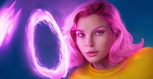 Prompt: close-up pink emanating yellow energy, ability image render, purple background, digital art, game art