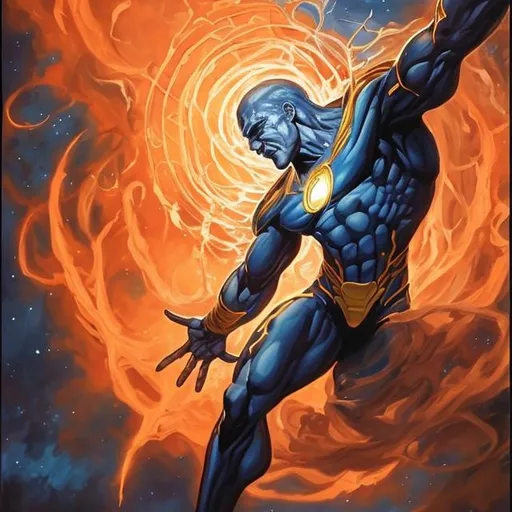 Prompt: Painting of a Celestial from Marvel in orange colour hints