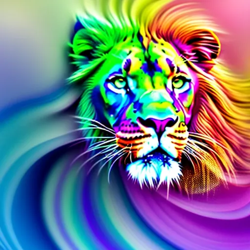 Prompt: Swirling, Pastel lion made of bubbles and droplets, vibrant and pastel colors, high quality, abstract, dynamic,  bubble art, splashes of color, fluid shapes, lion's majestic mane, dynamic and lively, vibrant bubbles, vivid droplets, modern, artistic, colorful, vibrant lighting, abstract art, Pastel