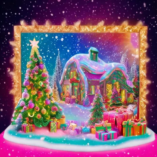 Prompt: Lisa frank style Christmas diorama