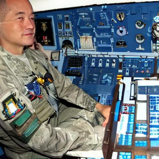 Prompt: U.S. airforcce captain station over seas in the pacific
