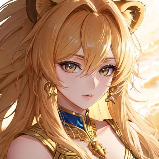 Prompt: Leo  The Lion zodiac as a 
female human, 8k, UHD,  highly detailed, close up