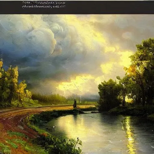 Prompt: Create a painting of a stormy day landscape in the style of Peder Mork Monsted.