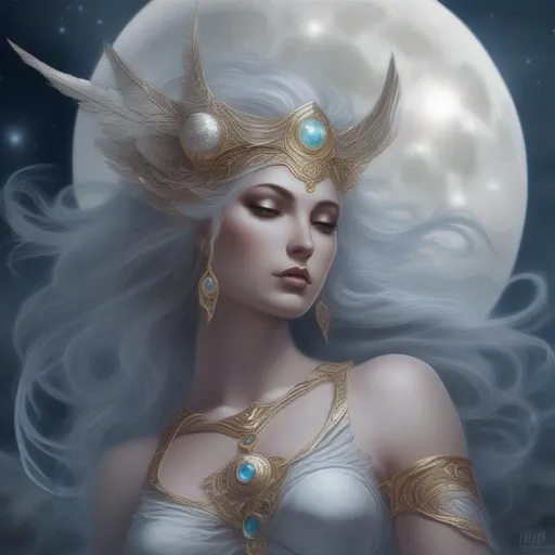 Prompt: The Goddess of the moon fantasy art