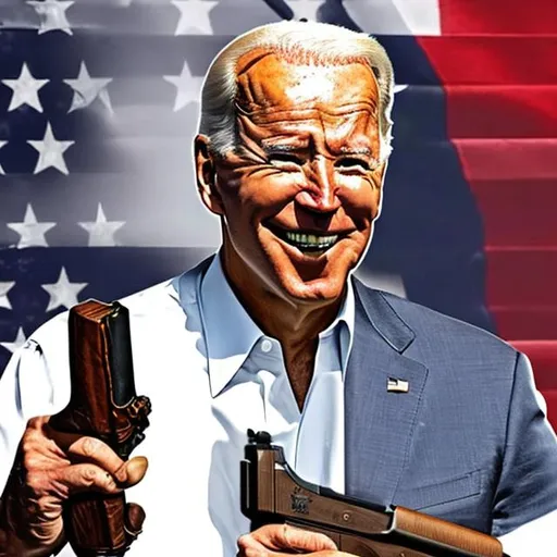 Prompt: Joe Biden with a desert eagle and a cigar cause he’s a gangsta