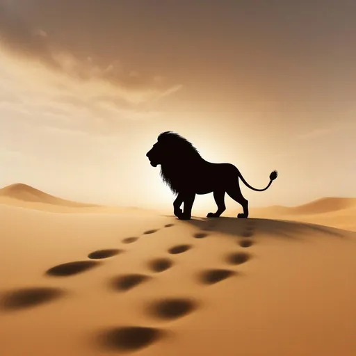 Silhouette of a powerful lion striding through the d... | OpenArt