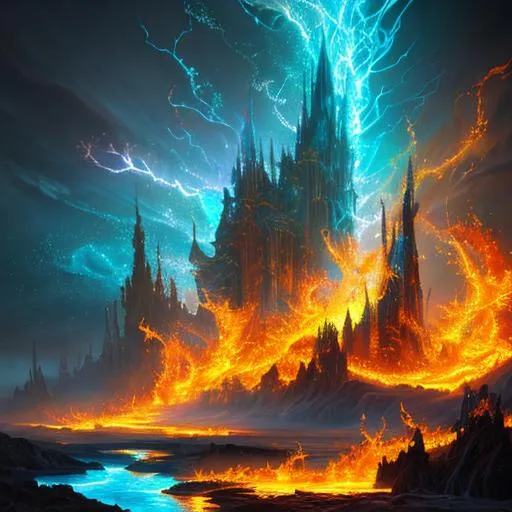 Prompt: Inimage, Splash art, create a fantasy scene with artstation, splash style of dark fractal paint, contour, hyperdetailed intricately detailed, unreal engine, fantastical, intricate detail, splash screen, complementary colors, fantasy concept art, Full Body, Nordic Glitter Gold Godess engulfed in flames and lightning, 8k resolution, deviantart masterpiece, oil painting, heavy strokes, paint dripping, splash arts, ultra details, brown hair, white dress, detail face ((FACE))