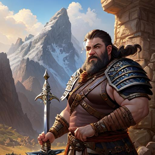 male dnd dwarf, warrior, huge sword, portrait, mount...