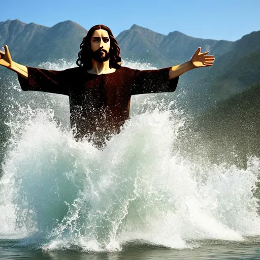 Prompt: Jesus water sking