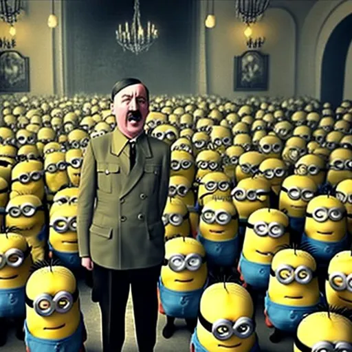 Prompt: hitler at a party filled with minions