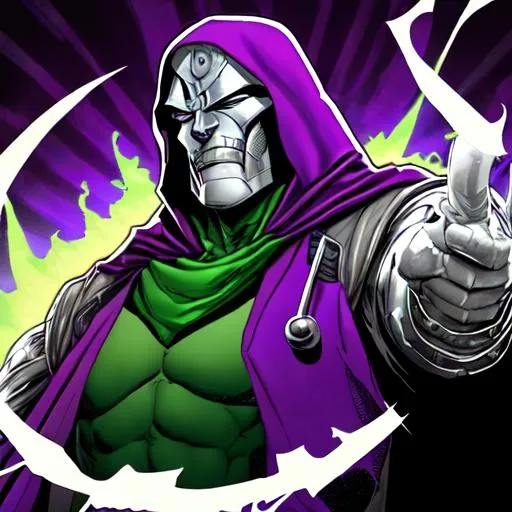 Prompt: Villain Doctor Doom with silver and purple