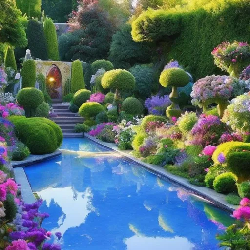 Prompt: A beatiful and magical garden with blue ski